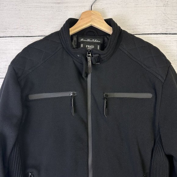 Fried Denim NYC Men’s Premium Black Fleece Biker Style Bomber Jacket Size Large - Picture 2 of 11